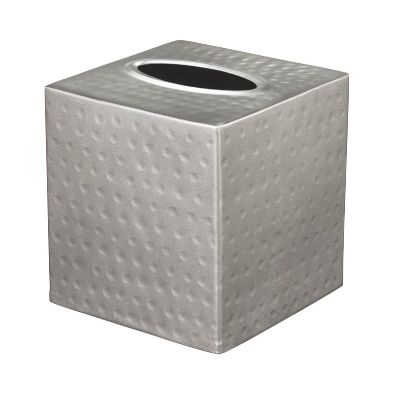 Monarch Abode Tissue Box Cover Square â€“ Hand Hammered Pewter Metal Tissue Holder Box for Bathroom Accessory, Aesthetic Decorative Facial Napkin Cube for Modern Home Decor - Image 1
